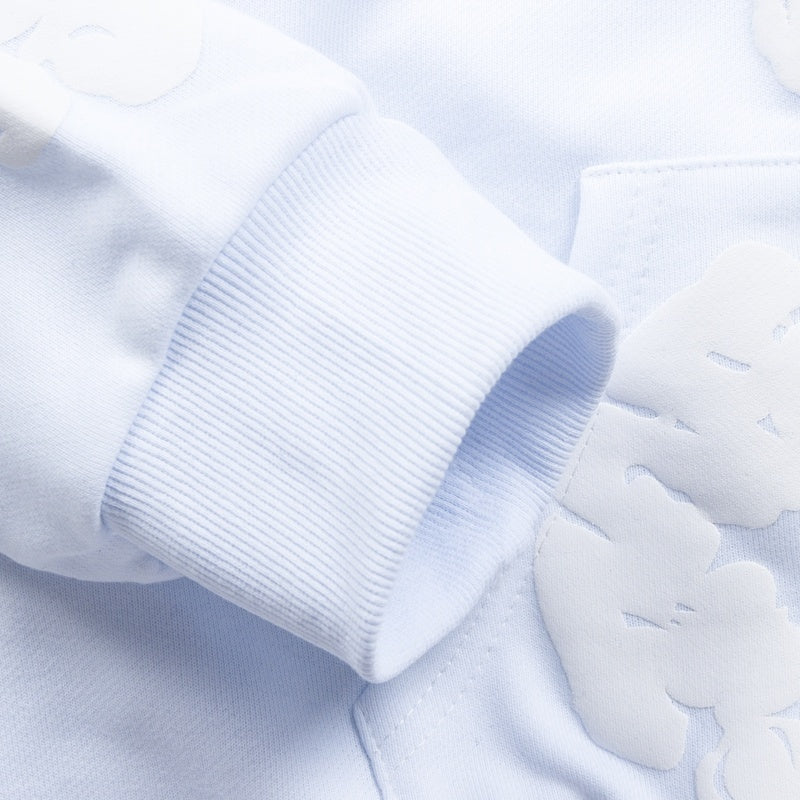 Denim Tears Hoodie Y2K All-Over White Cotton Wreath Floral Puff Printed Light Blue Oversized Hoodie