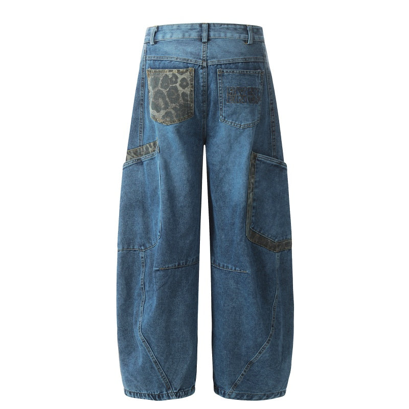 American-style streetwear harem pants Irregular Stitching Curved Leg Baggy Jeans