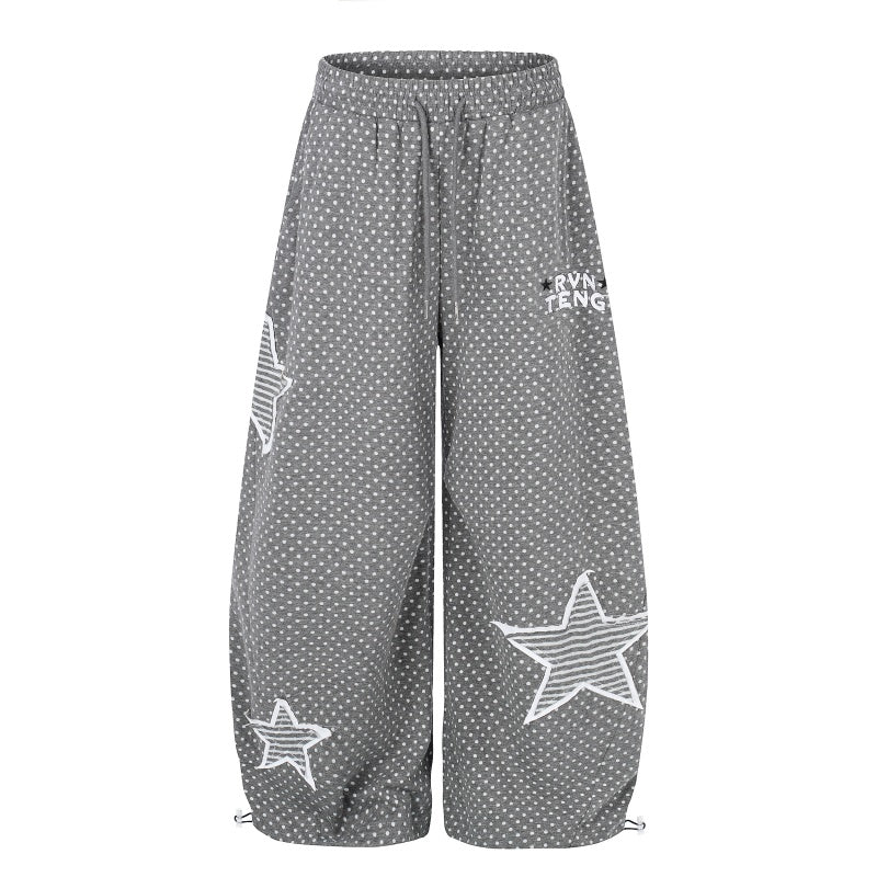 American-style streetwear harem pants Ruched Knee Polka Dot Star Embroidered Baggy Bottoms