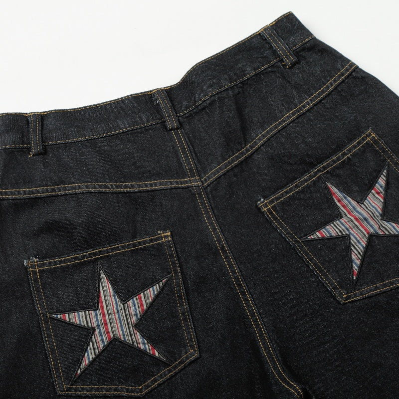 American-style streetwear harem pants Multi Star Patchwork Relaxed Barrel Silhouette Denims