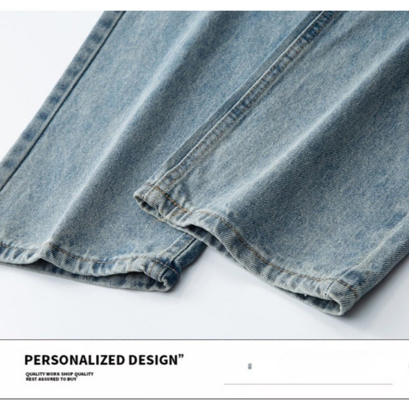 Denim Jacket & Jeans High-Street Trend Mens Y2K Streetwear Jacket Vintage Light Blue Washed Moto Biker Zip Front Casual Denim Outerwear (jacket and jeans must be purchased separately.)