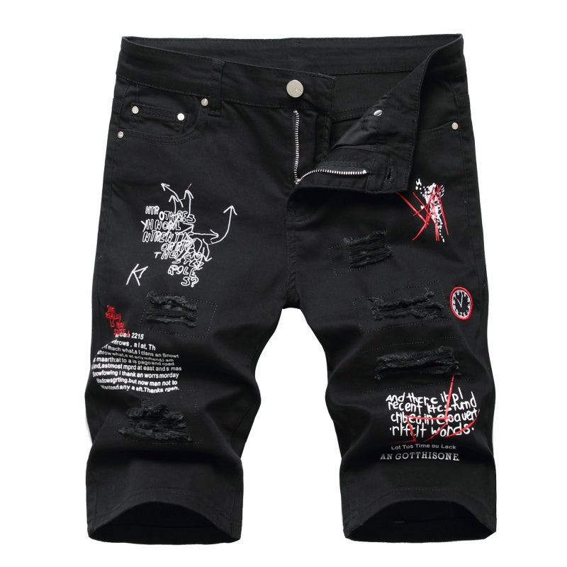 Denim shorts High-quality trendy casual pure cotton Non-stretch plus-size men's clothing