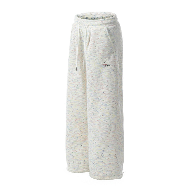 American-style streetwear harem pants Pastel Sprinkle Knit Relaxed Wide Bottoms Cotton-padded trousers