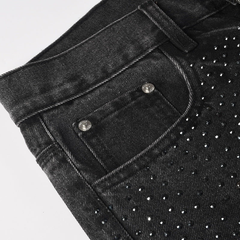 Purple brand Jeans High-quality pure cotton streetwear trousers Rhinestone-embellished loose straight-leg trousers
