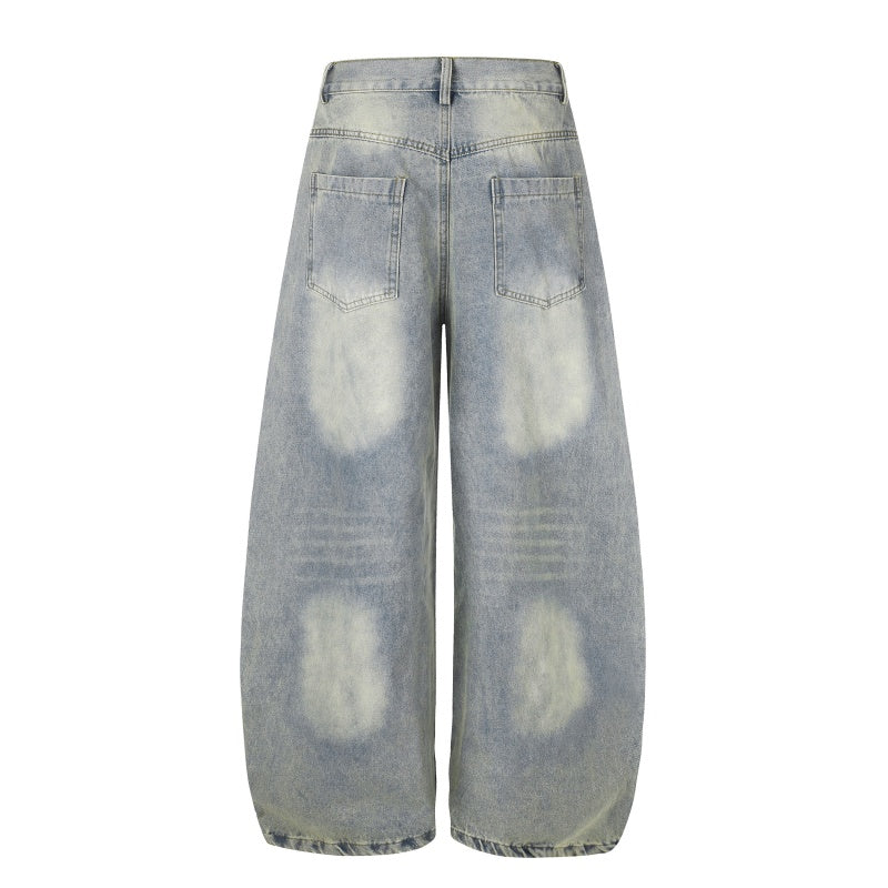 American-style streetwear harem pants Light Wash Star Embroidery Loose Barrel Cut Denim