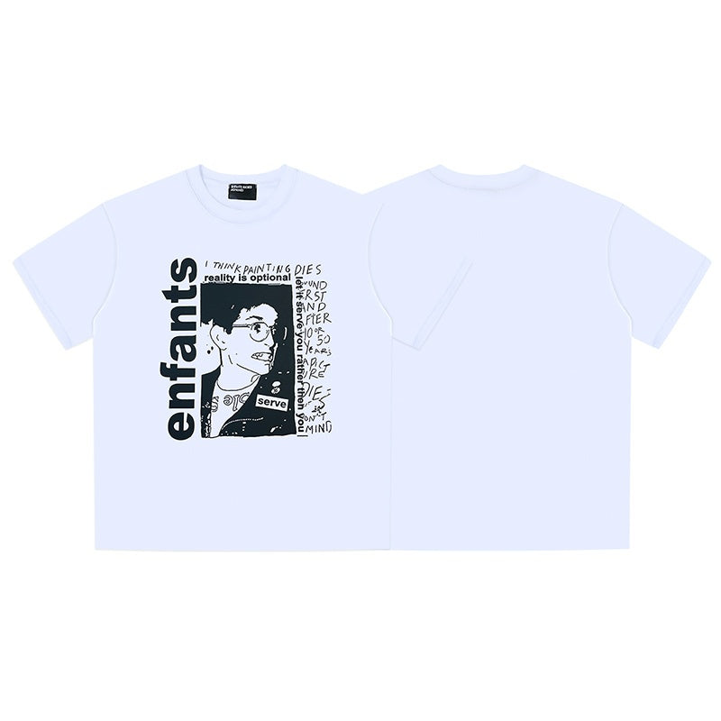 ERD T Shirts Vertical Text Framed Sketch Portrait Street Graphic Top