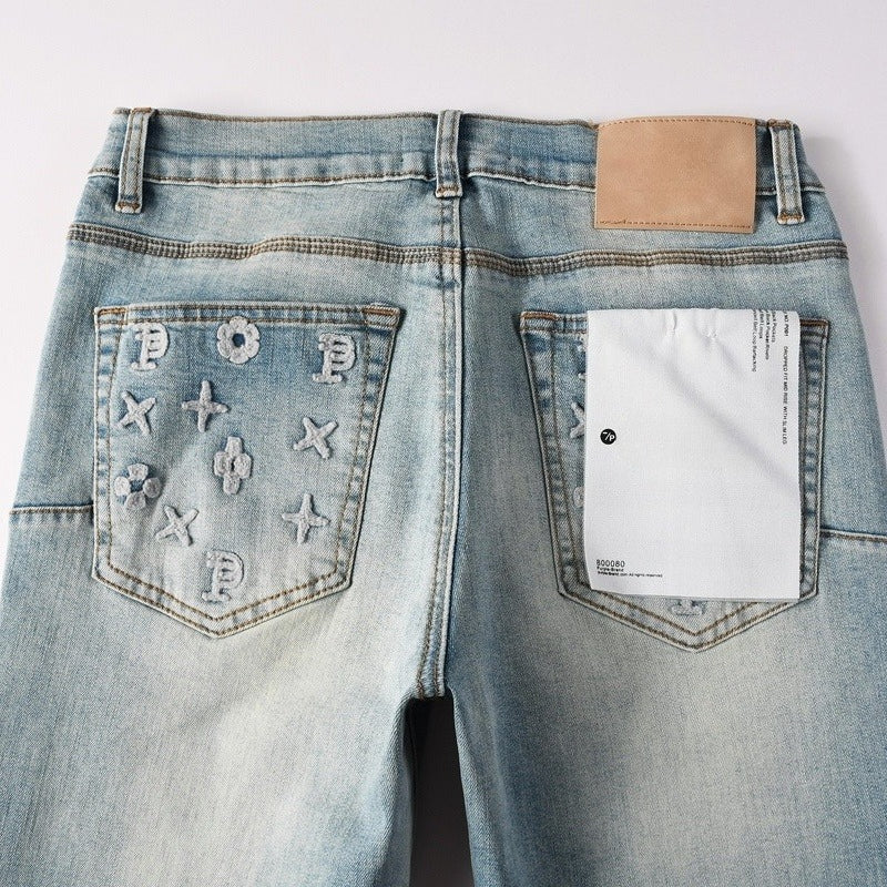 Purple brand Jeans High-quality pure cotton streetwear trousers embroidery