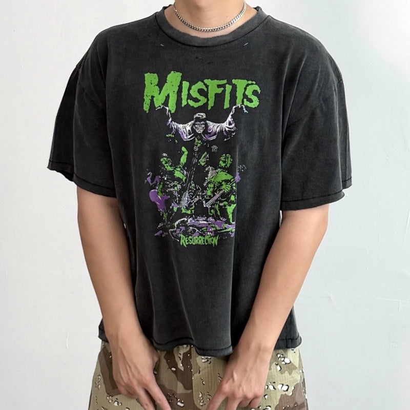 Unisex Vintage T Shirts CHOOOSELF 26SS "Misfits: Resurrection" Limited Edition – Heavyweight, Washed, Distressed & Destroyed Streetwear T-Shirt (Boxy/Cropped Punk Style)
