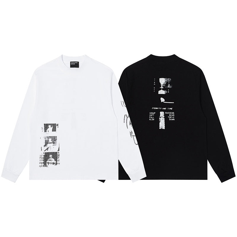ERD Long sleeved shirt Loose Fit Long Tee Patch Portrait Print Sleeve & Back Distressed Art Design