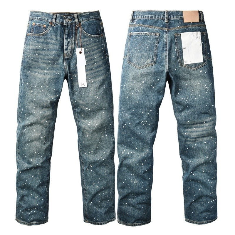 Purple brand Jeans High-quality pure cotton streetwear trousers Rhinestone-embellished loose straight-leg trousers