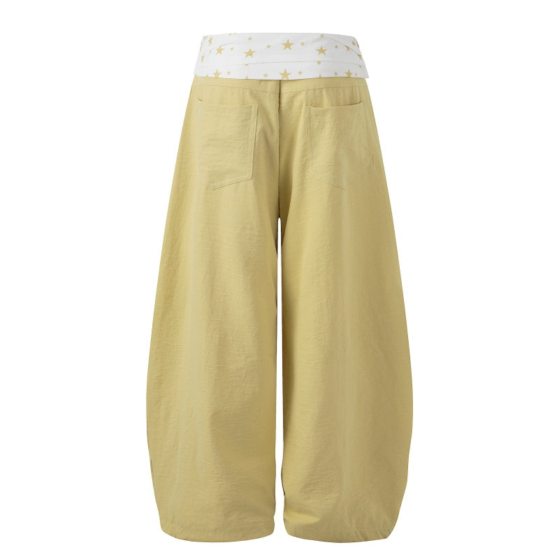 American-style streetwear harem pants Sweet Solid Tone Star Flip Waist Casual Pants