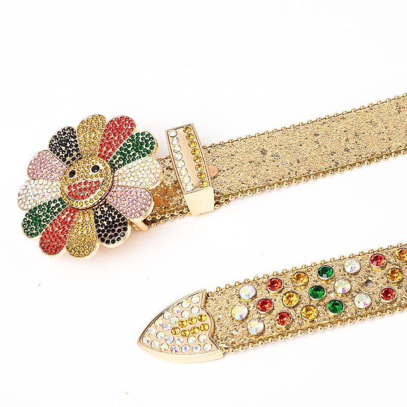 Hip-hop punk rhinestone belt personalized alloy sunflower rhinestones