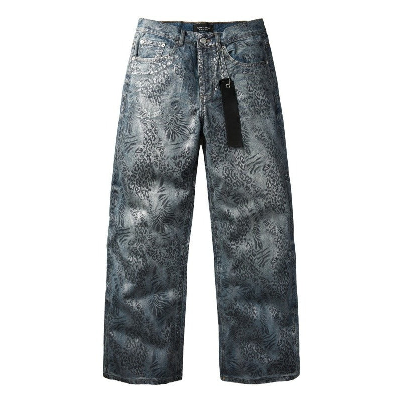 Purple brand Jeans High-quality pure cotton streetwear trousers Loose-fit straight-leg trousers with an all-over print