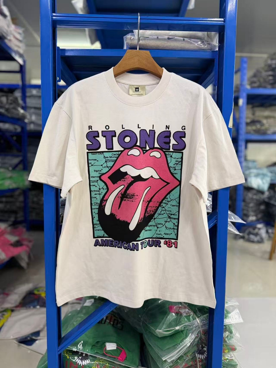 Vintage style washed summer wear T shirt STONES Big red tongue