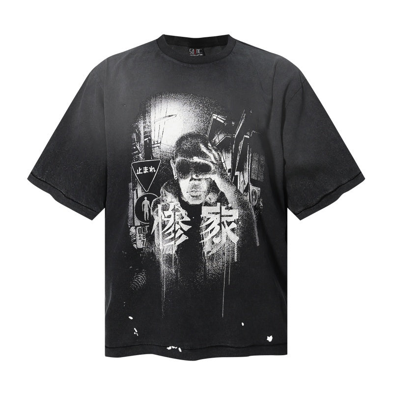 Saint Michael T Shirts Shades-Wearing Male Portrait & Urban Street Sign Background Central Front Print Design