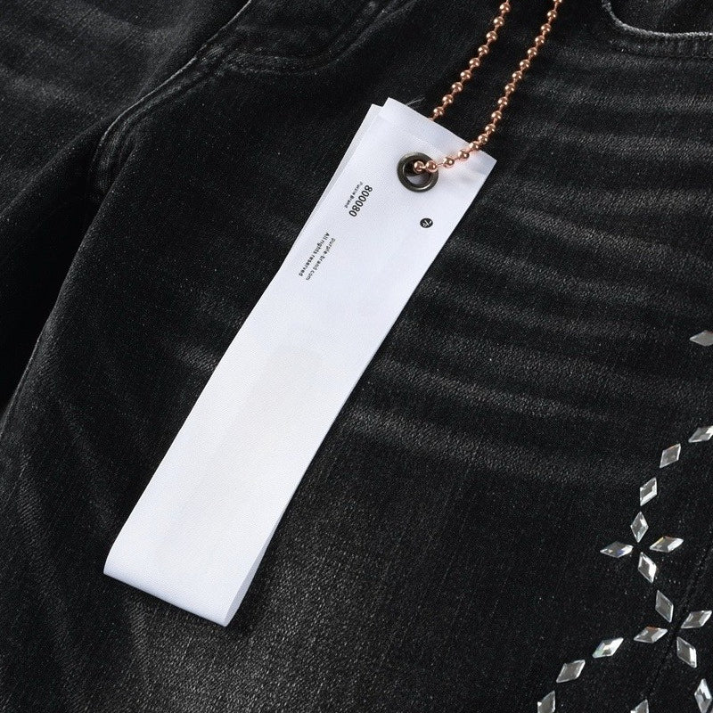 Purple brand Jeans High-quality pure cotton streetwear trousers Rhinestone