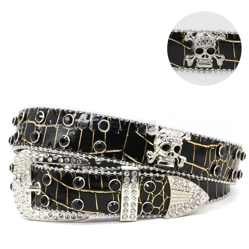 Hip-hop punk rhinestone belt skull wide belt