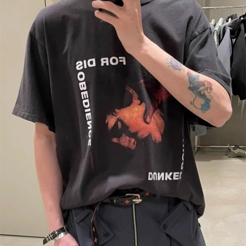 ERD T Shirts Dual Vertical Text Red Portrait Vintage Black Oversized Tee