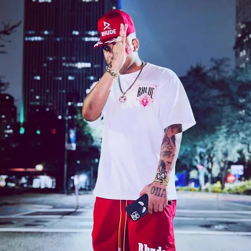 Mens T-shirt Vintage RHUDE Printed Short-Sleeve Tee