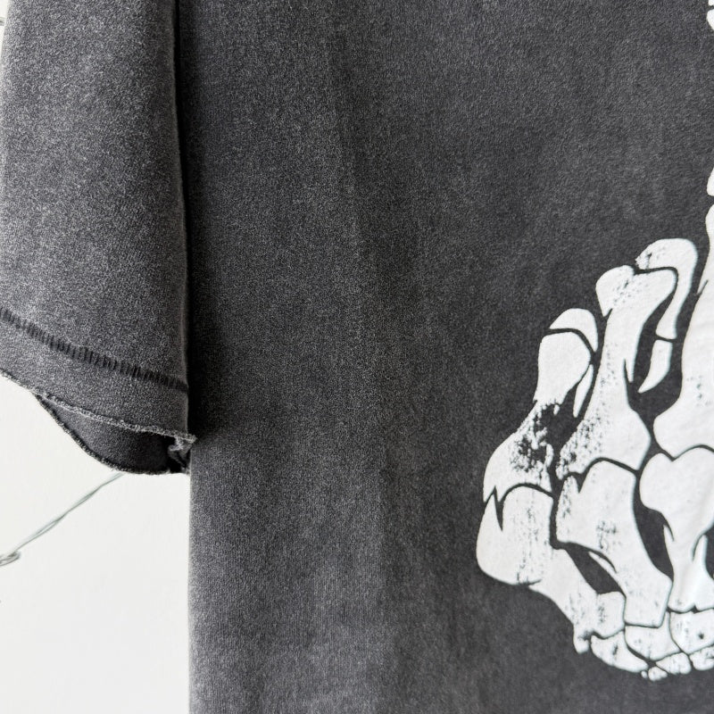 Unisex Vintage T Shirts Saint 26ss Vintage Line (WCC) – "Punk Chopper Fuck" – Limited Edition – Boxy, Wide-Cut, Distressed-Style Streetwear T-Shirt with Wide Neckline (Rebellious Biker/Skull Aesthetic)