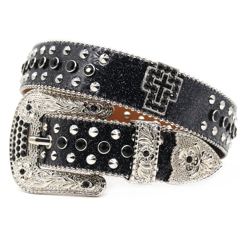 Hip-hop punk rhinestone belt y2k cross accessories