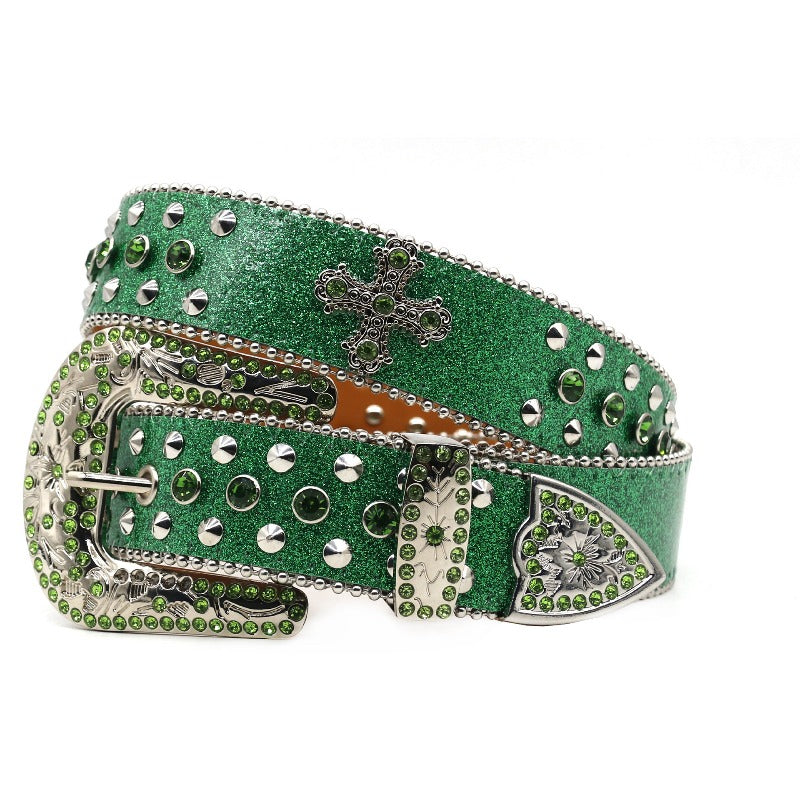 Hip-hop punk rhinestone belt y2k cross accessories