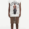 BIG FACE Drop-Shoulder Tank Top High-street vintage style featuring a small neckline, white-ink digital direct-to-garment (DTG) printing, and a heavy-duty, distressed wash finish; crafted from 260g double-yarn plain-knit fabric.