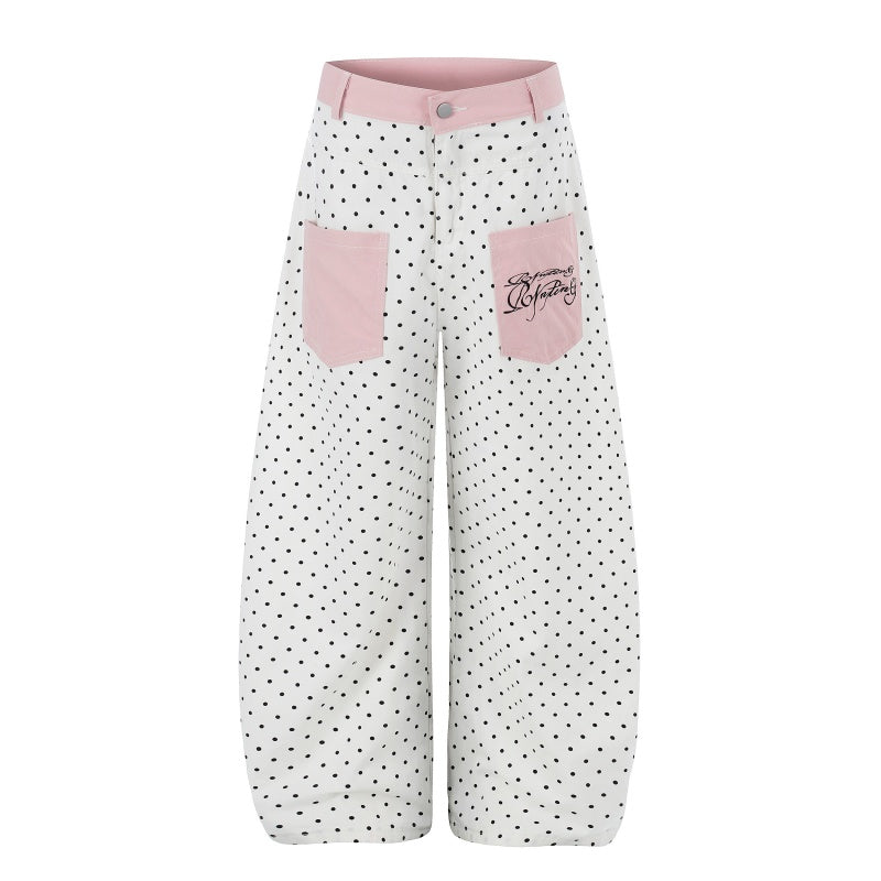 American-style streetwear harem pants Dotted Contrast Pocket Script Print Casual Pants