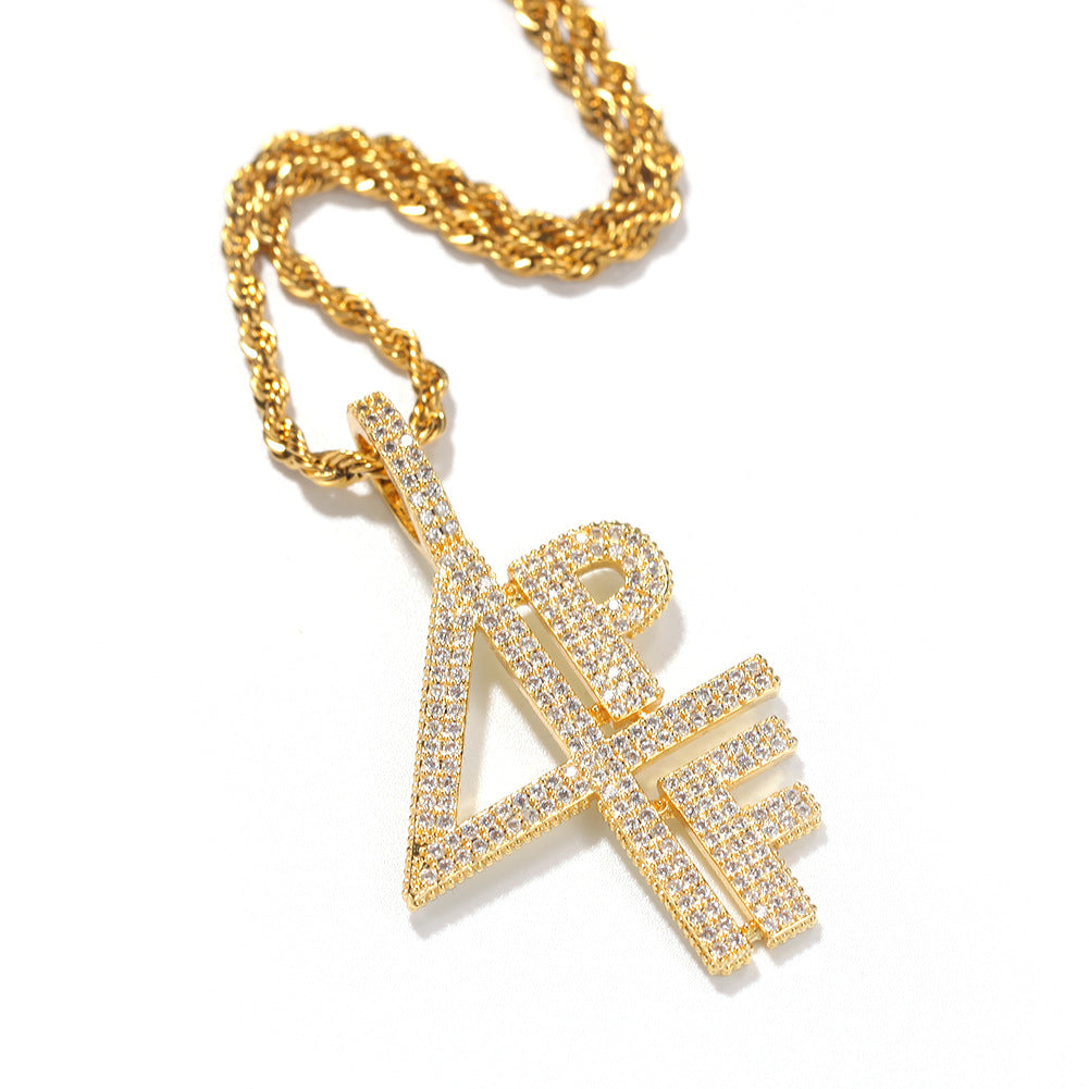 Jewelry 4PF Numeral Alphabet Copper Zircon Pendant Hip-hop Number Pieces Alphabet Pieces Spectrum rapper