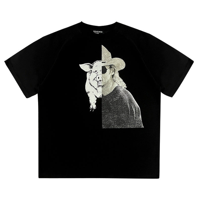 ERD T Shirts Raglan Cut Surreal Half Figure Graphic Street Top