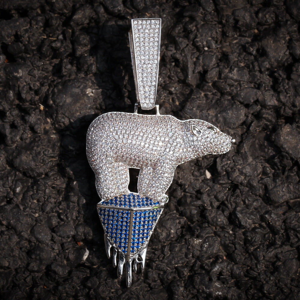 Jewelry Hip Hop Zircon Copper Polar Bear Animal Pendant Animal Spectrum