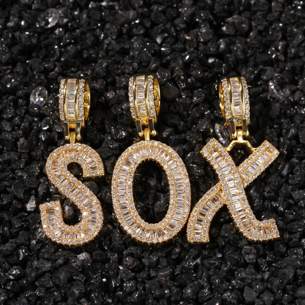 Jewelry T square zircon English letter pendant Word Up Spectrum