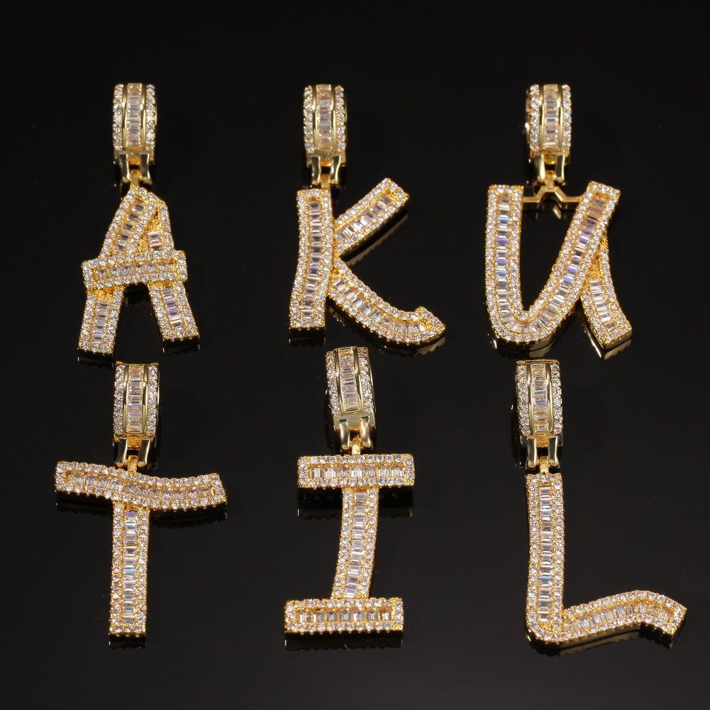 Jewelry T square zircon English letter pendant Word Up Spectrum