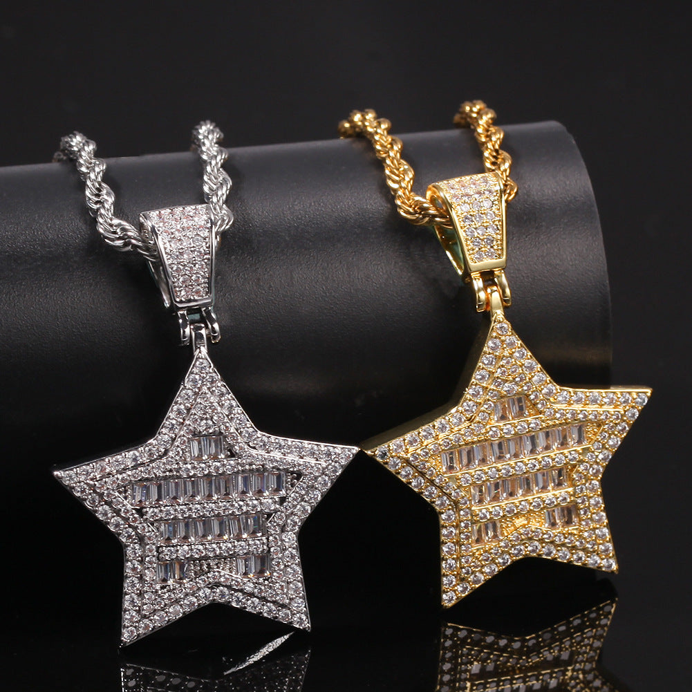 Jewelry Square Circle Zircon Pentagram Pendant Necklace St. Valentine's Spectrum Royalty Angel Pieces