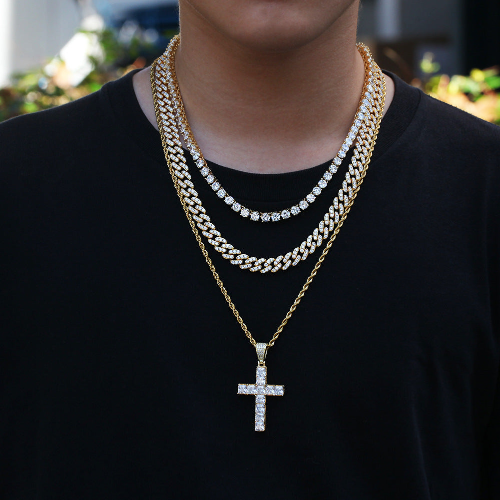 Jewelry Square Zircon Cross Necklace Crosses St. Valentine's Jesus Pieces