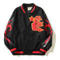 American-style baseball jacket High-street style "HELL" tiger-motif varsity jacket featuring color-blocking, contrast paneling, and embroidery—an Instagram-trending design.
