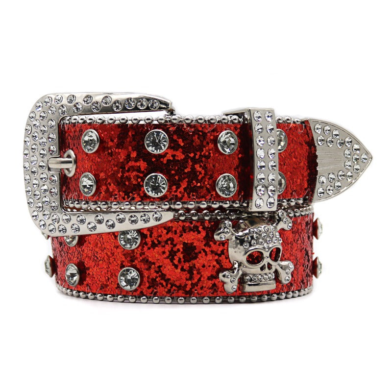 Hip-hop punk rhinestone belt skull wide belt
