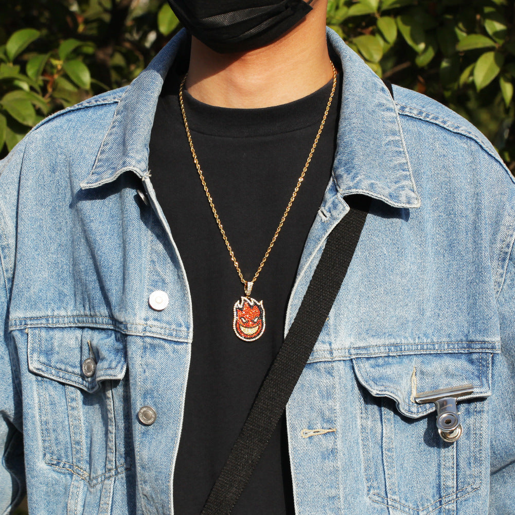 Jewelry Cartoon Double Sided Small Fire Man Color Zirconium Pendant Necklace Jesus Pieces