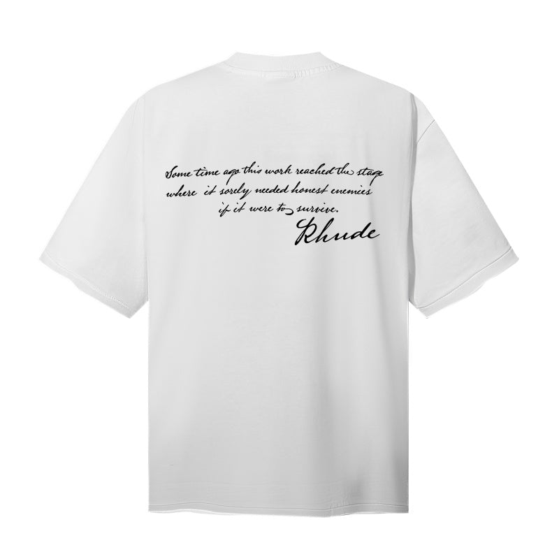 RHUDE T Shirts Dual‑Sided Mountain Scene Script‑Print Street