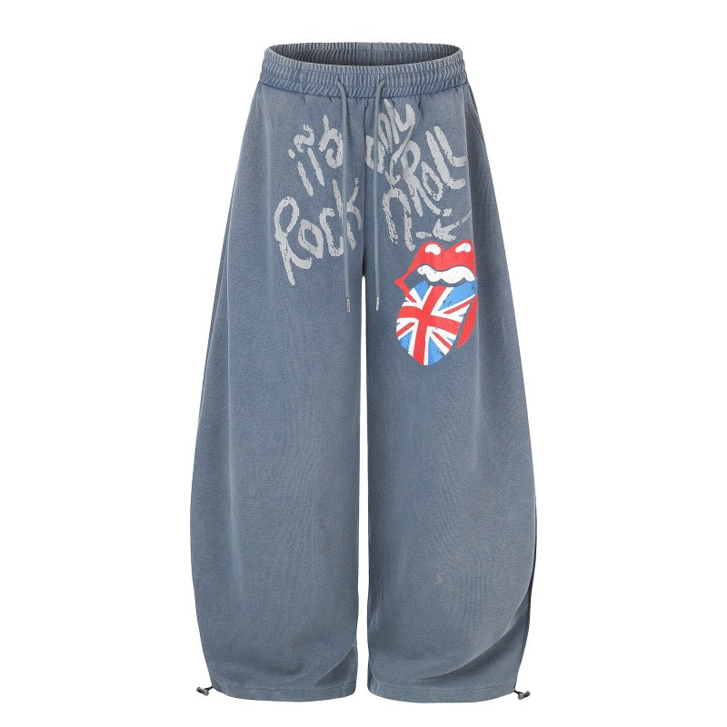 American-style streetwear harem pants British Flag Tongue Retro Music Wide Bottoms