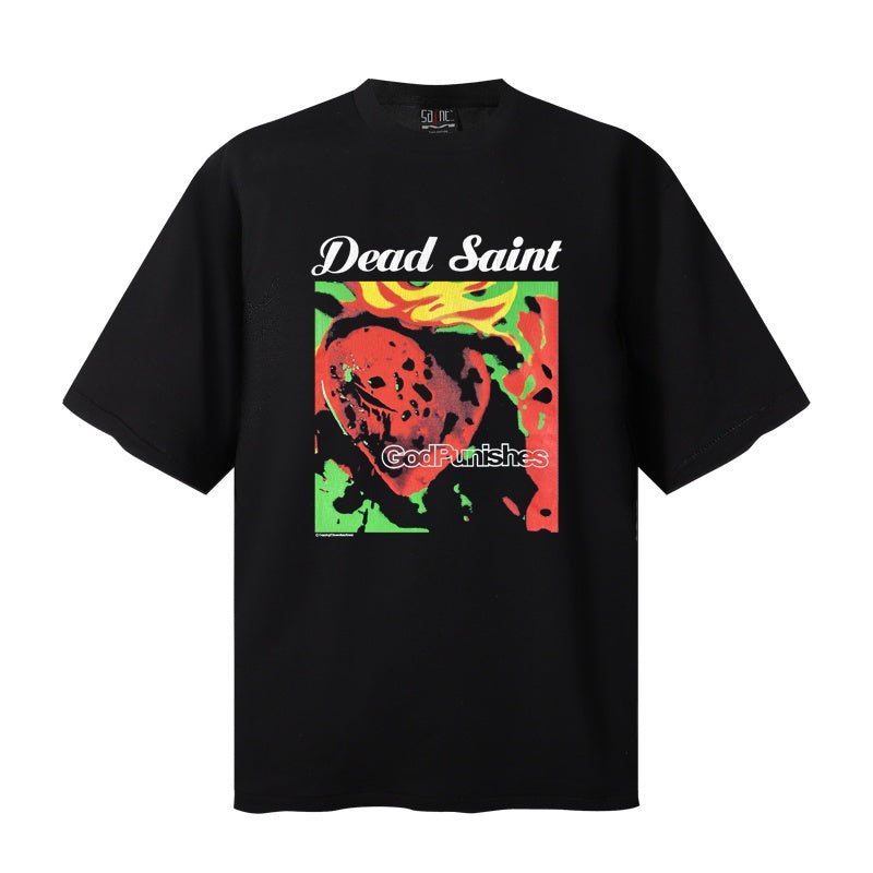 Saint Michael T Shirts Dead Saint Cursive Text Abstract Splatter Sacred Heart Black Tee Graphic