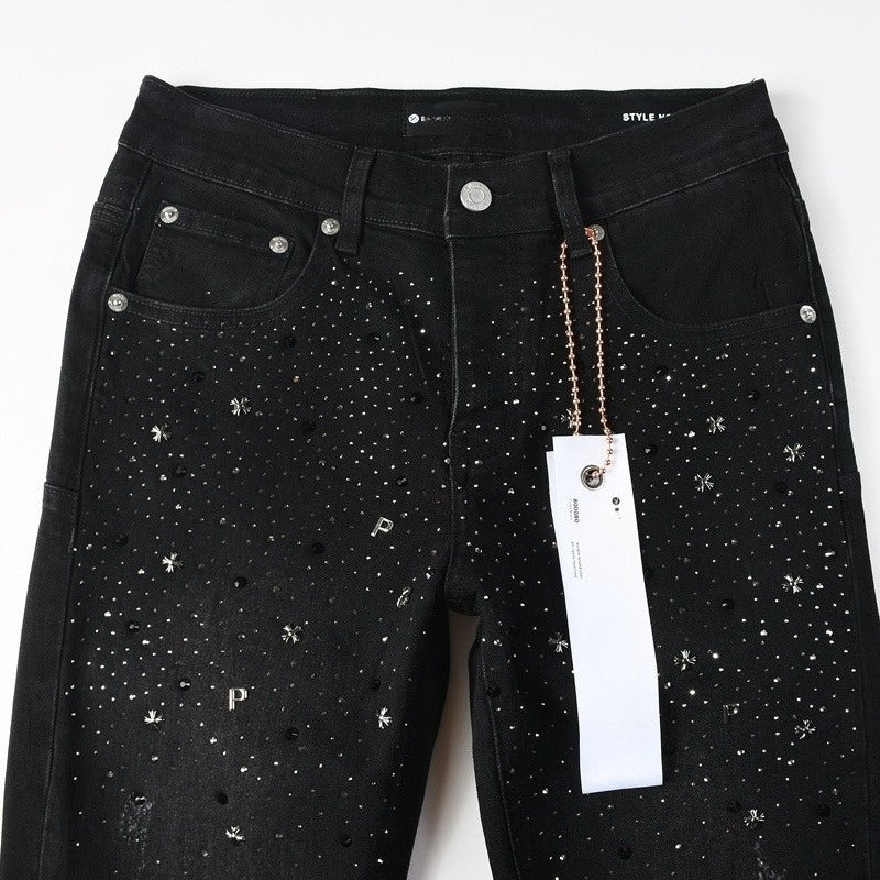 Purple brand Jeans High-quality pure cotton streetwear trousers Rhinestone