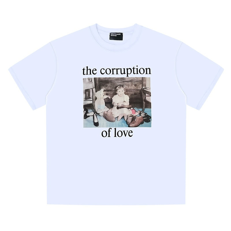 ERD T Shirts Distressed Old Photograph & Sentence Graphic Loose Top