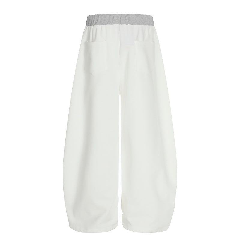 American-style streetwear harem pants Two-Tone Waist Typography Wide Curved Pants