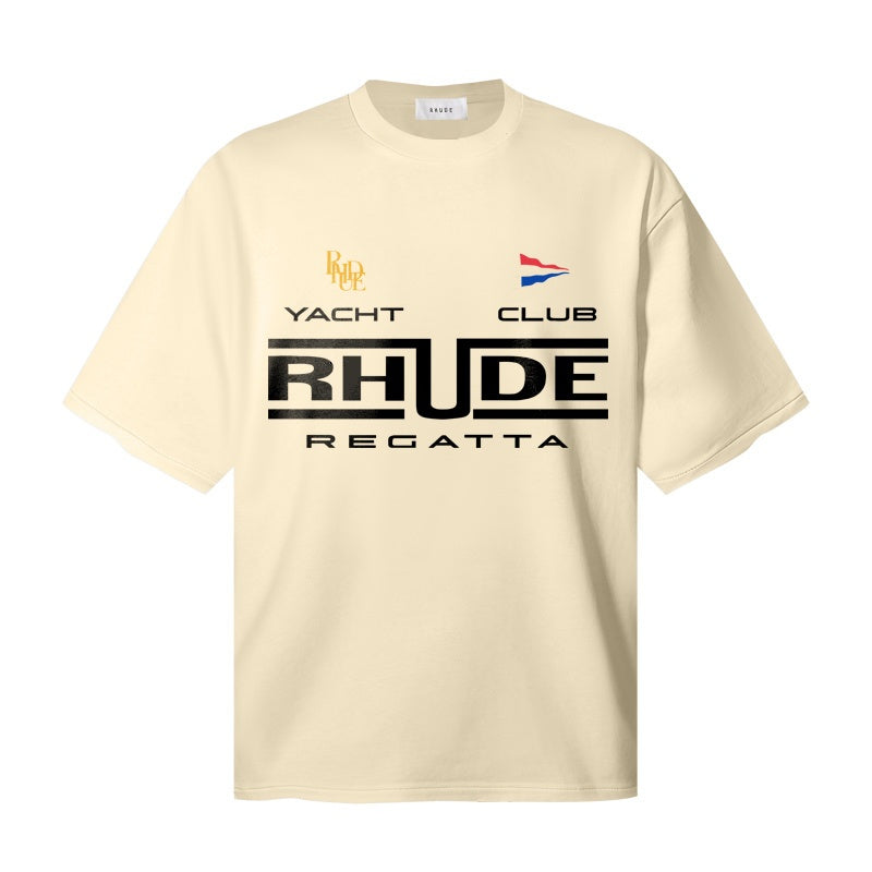 RHUDE T Shirts Regatta‑Inspired Multi‑Emblem Front Graphic