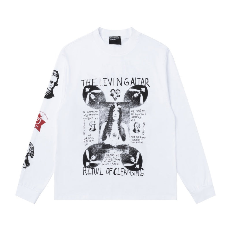 ERD Long sleeved shirt  White Base Dual-Tone Collage Figure Full Sleeve Multi Graphic Layout