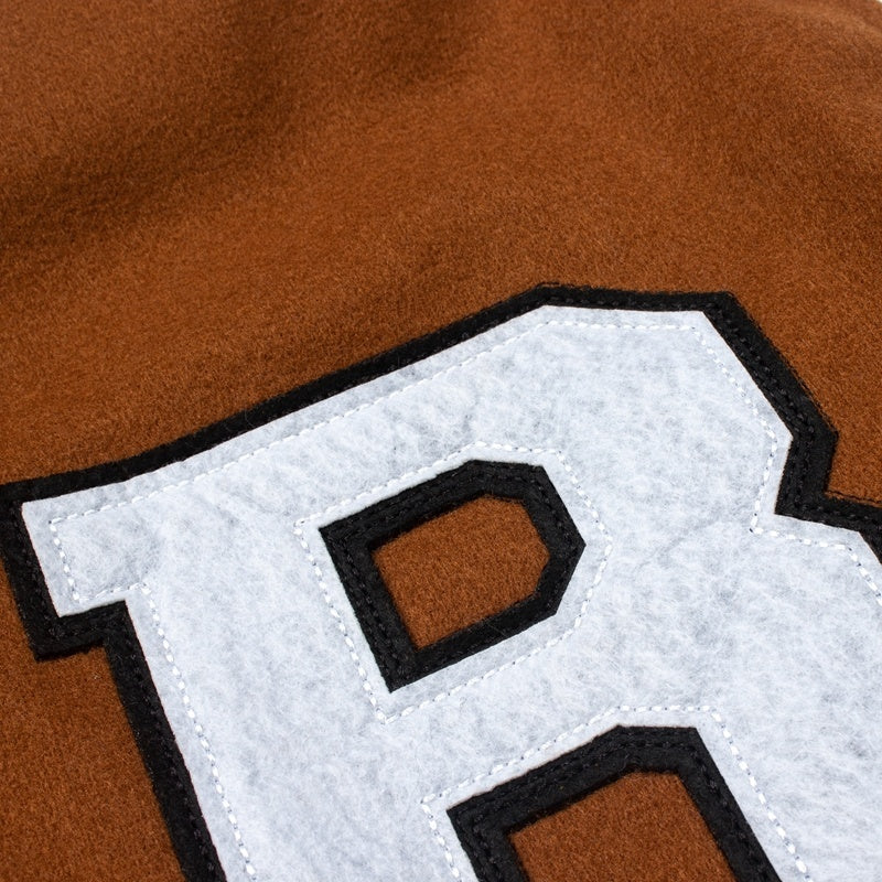 American-style baseball jacket Revenge Varsity Padded Jacket with Skull Embroidery and Leather Sleeves