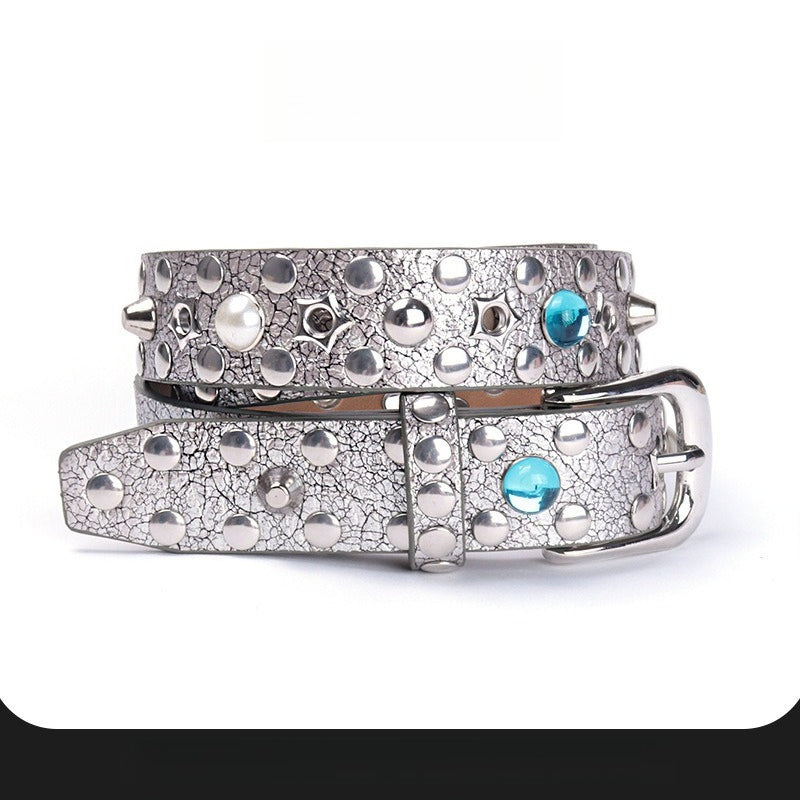 Hip-hop punk rhinestone belt snakeskin pattern