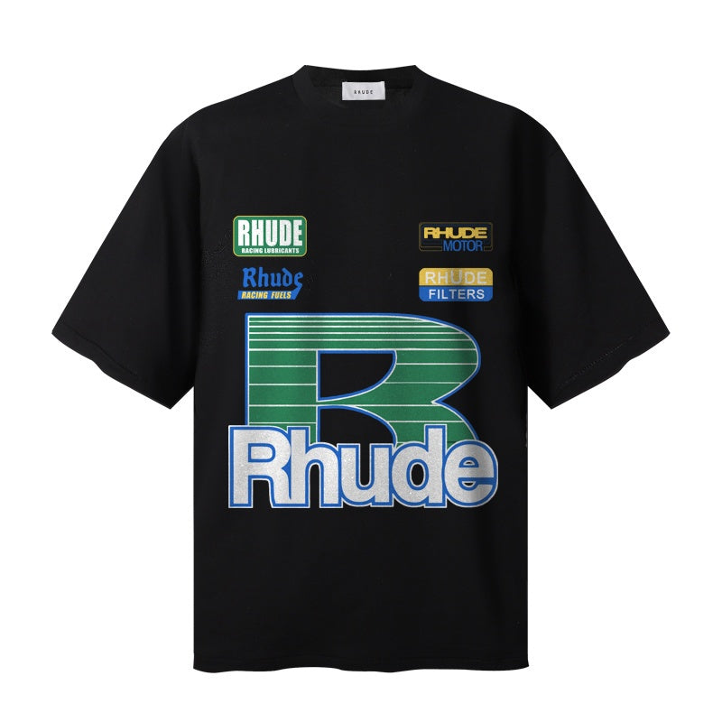 RHUDE T Shirts Multi Label Racing Letter Motif