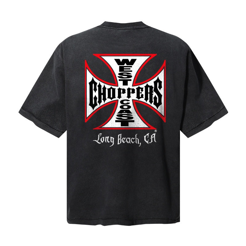 Saint Michael T Shirts Washed West Coast Choppers Cross Logo Back Print Tee